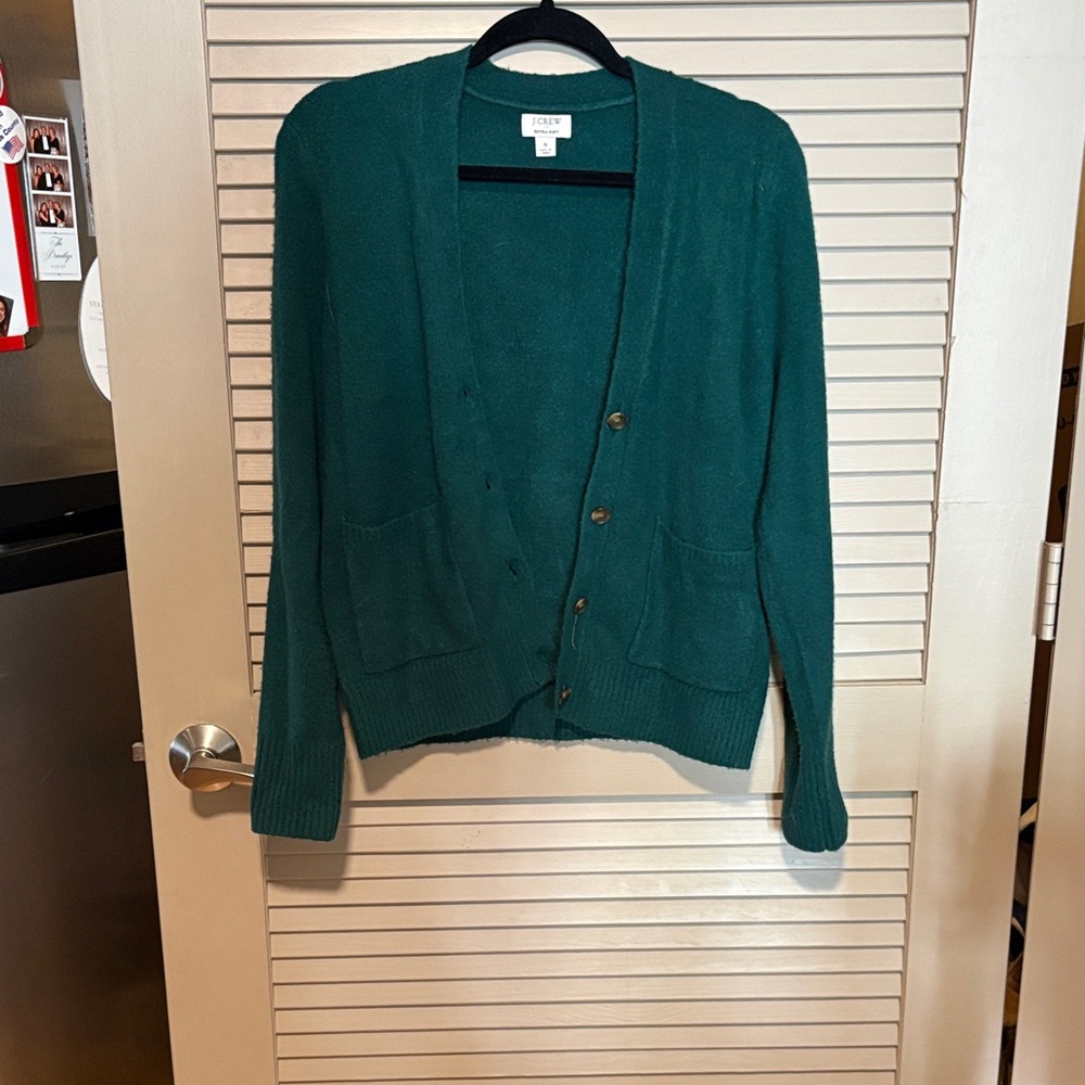 J. Crew Teal Green Button-Front Pocket Cardigan